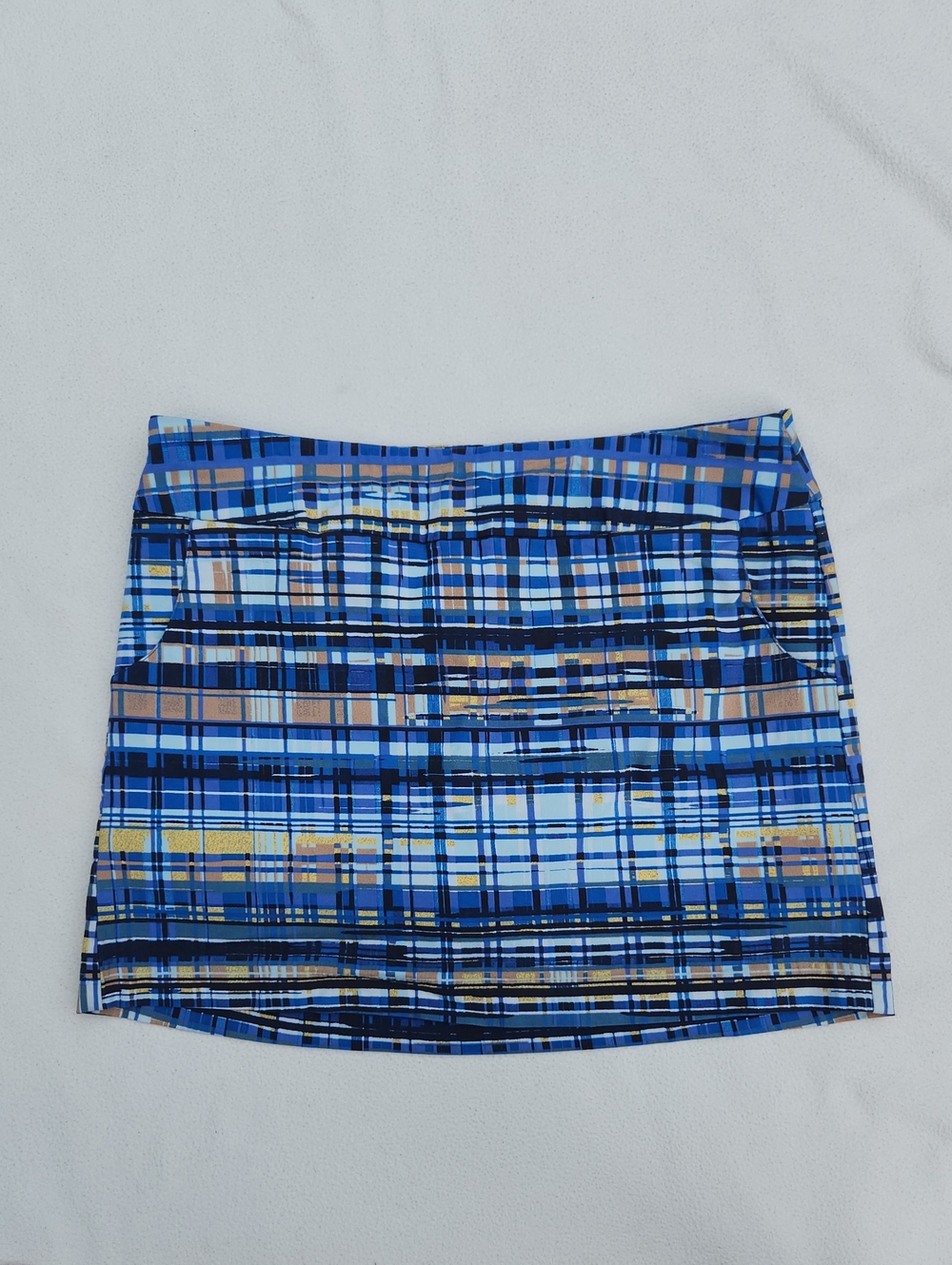 ​Zac & Rachel Plaid Pull-On Skort - Blue Tan White (Size 14)